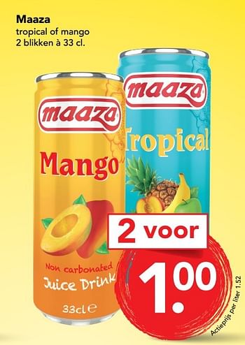 Aanbiedingen Maaza tropical of mango - Maaza - Geldig van 02/04/2017 tot 08/04/2017 bij Deen Supermarkten