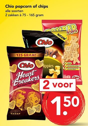 Aanbiedingen Chio popcorn of chips - Chio - Geldig van 02/04/2017 tot 08/04/2017 bij Deen Supermarkten