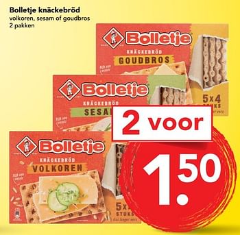Aanbiedingen Bolletje knäckebröd volkoren, sesam of goudbros - Bolletje - Geldig van 02/04/2017 tot 08/04/2017 bij Deen Supermarkten