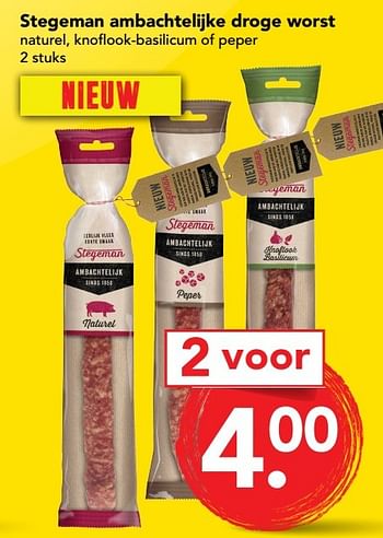 Aanbiedingen Stegeman ambachtelijke droge worst - Stegeman - Geldig van 02/04/2017 tot 08/04/2017 bij Deen Supermarkten