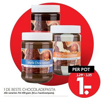 Aanbiedingen 1 de beste chocoladepasta - 1 de beste - Geldig van 02/04/2017 tot 08/04/2017 bij Deka Markt