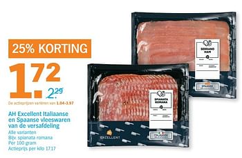 Aanbiedingen Ah excellent italiaanse en spaanse vleeswaren van de versafdeling - Huismerk - Albert Heijn - Geldig van 03/04/2017 tot 09/04/2017 bij Albert Heijn