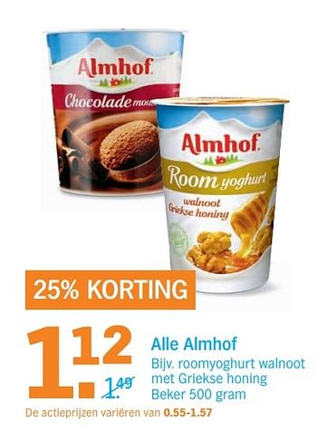 Aanbiedingen Alle almhof bijv. roomyoghurt walnoot met griekse honing - Almhof - Geldig van 03/04/2017 tot 09/04/2017 bij Albert Heijn