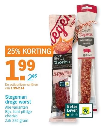 Aanbiedingen Stegeman droge worst - Stegeman - Geldig van 03/04/2017 tot 09/04/2017 bij Albert Heijn