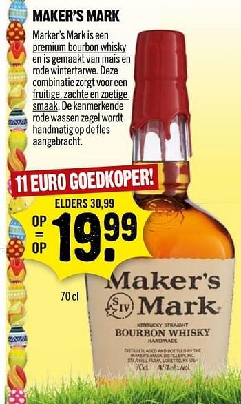 Aanbiedingen Maker`s mark bourbon whisky - Maker's Mark - Geldig van 02/04/2017 tot 08/04/2017 bij Dirk III