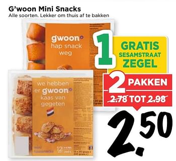 Aanbiedingen G`woon mini snacks - Gâ€™woon - Geldig van 02/04/2017 tot 08/04/2017 bij Vomar