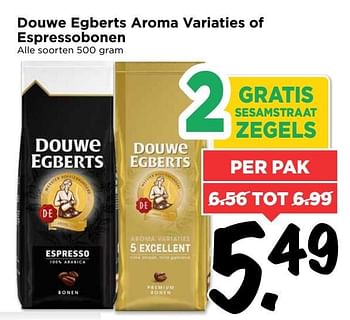 Aanbiedingen Douwe egberts aroma variaties of espressobonen - Douwe Egberts - Geldig van 02/04/2017 tot 08/04/2017 bij Vomar