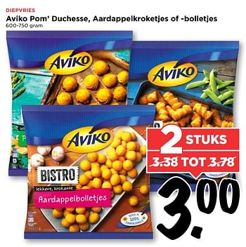 Aanbiedingen Aviko pom` duchesse, aardappelkroketjes of -bolletjes - Aviko - Geldig van 02/04/2017 tot 08/04/2017 bij Vomar