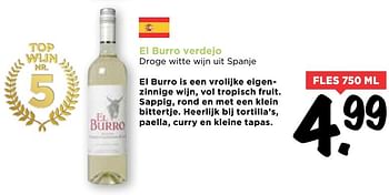 Aanbiedingen El burro verdejo - Witte wijnen - Geldig van 02/04/2017 tot 08/04/2017 bij Vomar