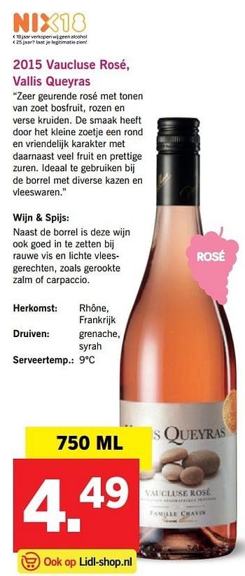 Aanbiedingen 2015 vaucluse rosé, vallis queyras - Rosé wijnen - Geldig van 03/04/2017 tot 08/04/2017 bij Lidl