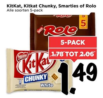 Aanbiedingen Kitkat, kitkat chunky, smarties of rolo - Nestlé - Geldig van 02/04/2017 tot 08/04/2017 bij Vomar