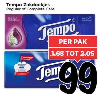 Aanbiedingen Tempo zakdoekjes regular of complete care - Tempo - Geldig van 02/04/2017 tot 08/04/2017 bij Vomar