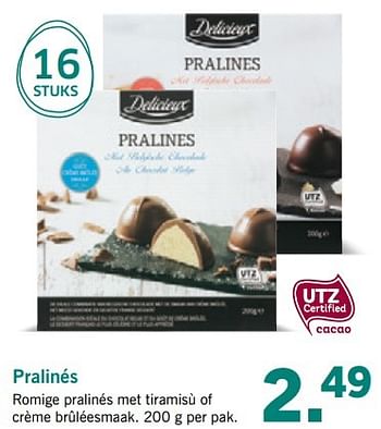 Aanbiedingen Pralinés - Delicieux - Geldig van 03/04/2017 tot 08/04/2017 bij Lidl