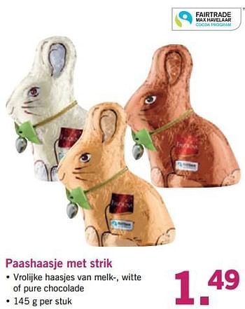 Aanbiedingen Paashaasje met strik - Huismerk - Lidl - Geldig van 03/04/2017 tot 08/04/2017 bij Lidl