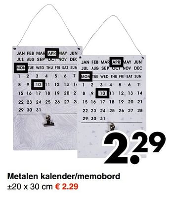 Aanbiedingen Metalen kalender-memobord - Huismerk - Wibra - Geldig van 10/04/2017 tot 22/04/2017 bij Wibra