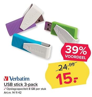 Aanbiedingen Verbatim usb stick 3-pack - Verbatim - Geldig van 03/04/2017 tot 09/04/2017 bij Kijkshop