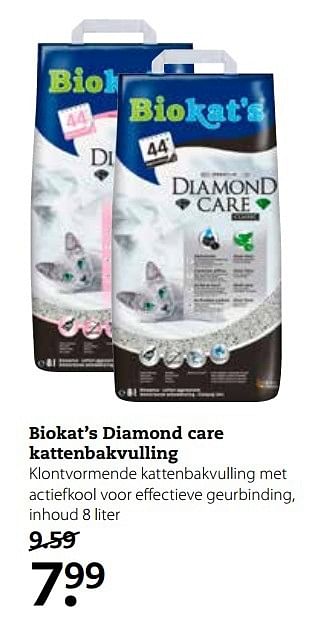 Aanbiedingen Biokat`s diamond care kattenbakvulling - Bio kat`s - Geldig van 03/04/2017 tot 16/04/2017 bij Pets Place