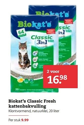 Aanbiedingen Biokat`s classic fresh kattenbakvulling - Bio kat`s - Geldig van 03/04/2017 tot 16/04/2017 bij Pets Place