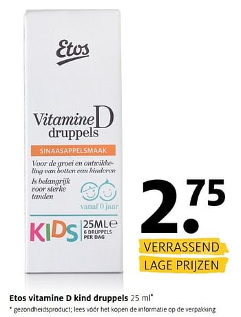 Aanbiedingen Etos vitamine d kind druppels - Huismerk - Etos - Geldig van 03/04/2017 tot 09/04/2017 bij Etos