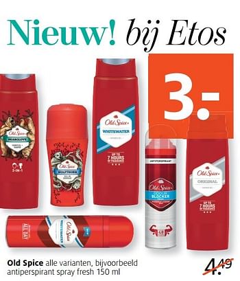 Aanbiedingen Antiperspirant spray fresh - Old Spice - Geldig van 03/04/2017 tot 09/04/2017 bij Etos