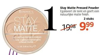 Aanbiedingen Stay matte pressed powder - Rimmel - Geldig van 03/04/2017 tot 09/04/2017 bij Etos
