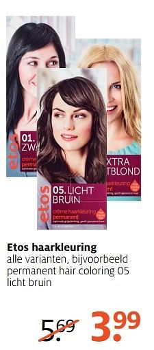 Aanbiedingen Permanent hair coloring 05 licht bruin - Huismerk - Etos - Geldig van 03/04/2017 tot 09/04/2017 bij Etos