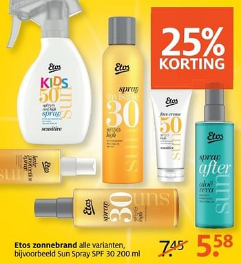 Aanbiedingen Sun spray spf 30 - Huismerk - Etos - Geldig van 03/04/2017 tot 09/04/2017 bij Etos
