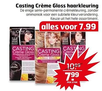 Aanbiedingen Casting crème gloss haarkleuring - L'Oreal Paris - Geldig van 04/04/2017 tot 09/04/2017 bij Trekpleister