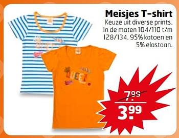 Aanbiedingen Meisjes t-shirt - Huismerk - Trekpleister - Geldig van 04/04/2017 tot 09/04/2017 bij Trekpleister