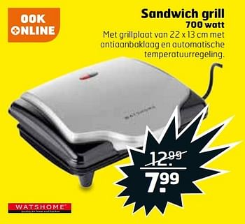 Aanbiedingen Watshome sandwich grill - Watshome - Geldig van 04/04/2017 tot 09/04/2017 bij Trekpleister
