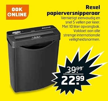 Aanbiedingen Rexel papierversnipperaar - Rexel - Geldig van 04/04/2017 tot 09/04/2017 bij Trekpleister