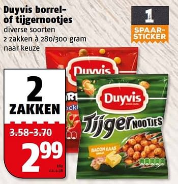 Aanbiedingen Duyvis borrel of tijgernootjes - Duyvis - Geldig van 04/04/2017 tot 09/04/2017 bij Poiesz