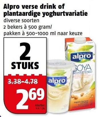 Aanbiedingen Alpro verse drink of plantaardige yoghurtvariatie - Alpro Soya - Geldig van 04/04/2017 tot 09/04/2017 bij Poiesz