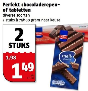 Aanbiedingen Perfekt chocoladerepenof tabletten - Perfekt - Geldig van 04/04/2017 tot 09/04/2017 bij Poiesz