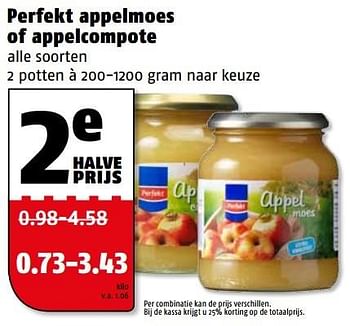 Aanbiedingen Perfekt appelmoes of appelcompote - Perfekt - Geldig van 04/04/2017 tot 09/04/2017 bij Poiesz
