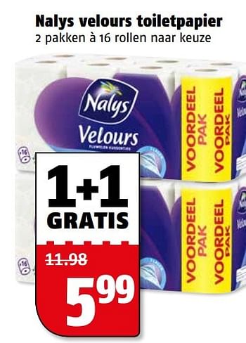 Aanbiedingen Nalys velours toiletpapier - Nalys - Geldig van 04/04/2017 tot 09/04/2017 bij Poiesz