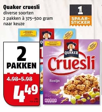 Aanbiedingen Quaker cruesli - Quaker - Geldig van 04/04/2017 tot 09/04/2017 bij Poiesz
