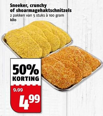 Aanbiedingen Sneeker, crunchy of shoarmagehaktschnitzels - Huismerk Poiesz - Geldig van 04/04/2017 tot 09/04/2017 bij Poiesz