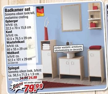 Aanbiedingen Badkamer set sonoma eiken look-wit, melamine coating - Huismerk - Poco - Geldig van 03/04/2017 tot 09/04/2017 bij Poco