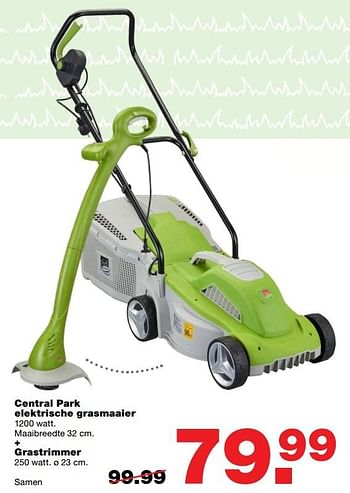 Aanbiedingen Central park elektrische grasmaaier +grastrimmer - Central Park - Geldig van 03/04/2017 tot 09/04/2017 bij Praxis