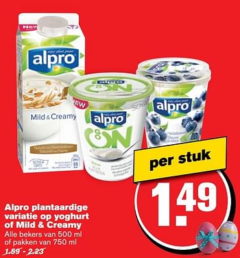 Aanbiedingen Alpro plantaardige variatie op yoghurt of mild + creamy - Alpro Soya - Geldig van 05/04/2017 tot 11/04/2017 bij Hoogvliet