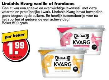 Aanbiedingen Lindahls kvarg vanille of framboos - Huismerk - Hoogvliet - Geldig van 05/04/2017 tot 11/04/2017 bij Hoogvliet