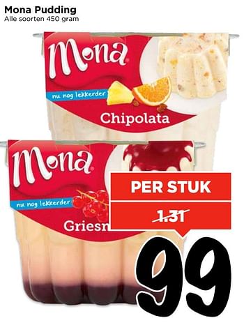 Aanbiedingen Mona pudding - Mona - Geldig van 09/04/2017 tot 15/04/2017 bij Vomar