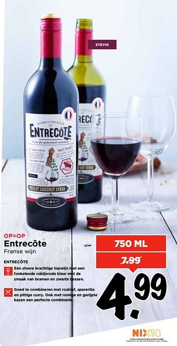 Aanbiedingen Entrecôte franse wijn - Rode wijnen - Geldig van 09/04/2017 tot 15/04/2017 bij Vomar