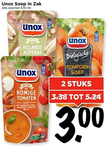 Aanbiedingen Unox soep in zak - Unox - Geldig van 09/04/2017 tot 15/04/2017 bij Vomar