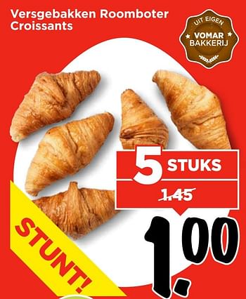Aanbiedingen Versgebakken roomboter croissants - Huismerk Vomar - Geldig van 09/04/2017 tot 15/04/2017 bij Vomar