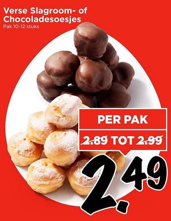 Aanbiedingen Verse slagroom- of chocoladesoesjes - Huismerk Vomar - Geldig van 09/04/2017 tot 15/04/2017 bij Vomar