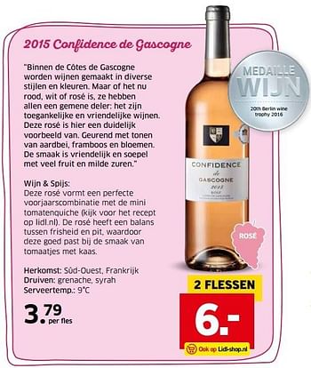 Aanbiedingen 2015 confidence de gascogne - Rosé wijnen - Geldig van 04/04/2017 tot 15/04/2017 bij Lidl