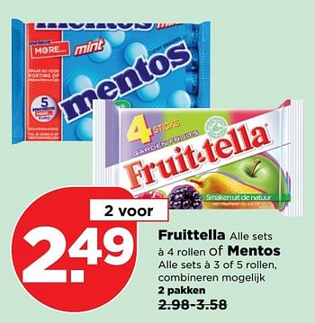Aanbiedingen Fruittella of mentos - Huismerk - Plus - Geldig van 09/04/2017 tot 15/04/2017 bij Plus