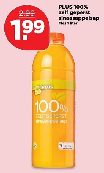 Aanbiedingen Plus 100% zelf geperst sinaasappelsap - Huismerk - Plus - Geldig van 09/04/2017 tot 15/04/2017 bij Plus